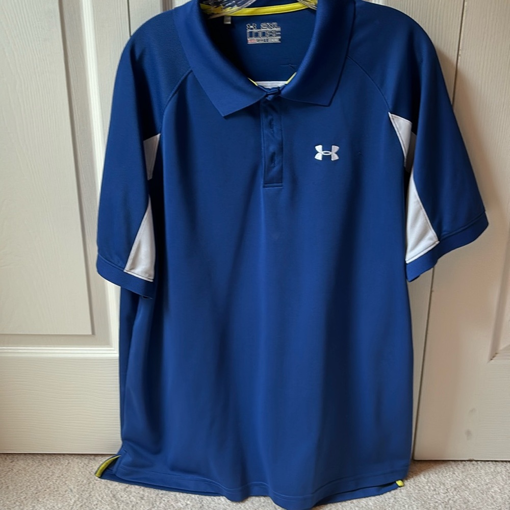 Under Armour blue polo shirt.